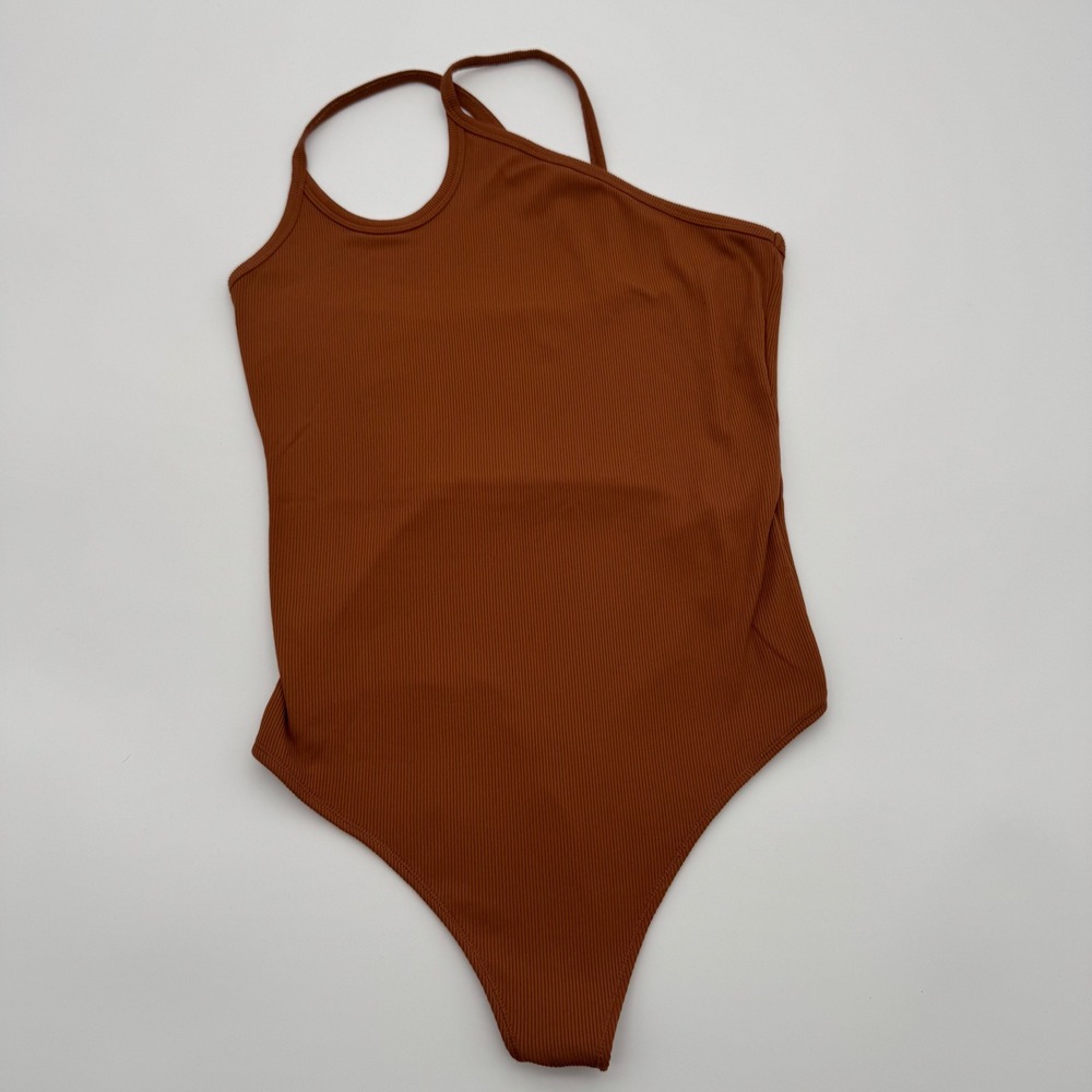 Abercrombie & Fitch M Rust Orange Ribbed Bodysuit Asymmetrical Strap‎ Medium A&F